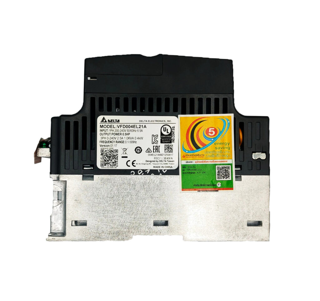 Delta VFD004EL21A Inverter Frequency Converter – 400W, 220V, PLC-Compatible VFD Drive